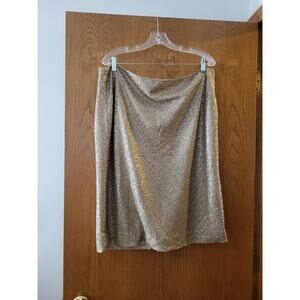 Vintage Lauren Ralph Lauren Champagne Miniature Sequin Zip Skirt NWT 16W
